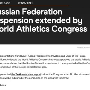 俄罗斯田协被延长禁赛处罚 表态绝不会“重蹈覆辙”